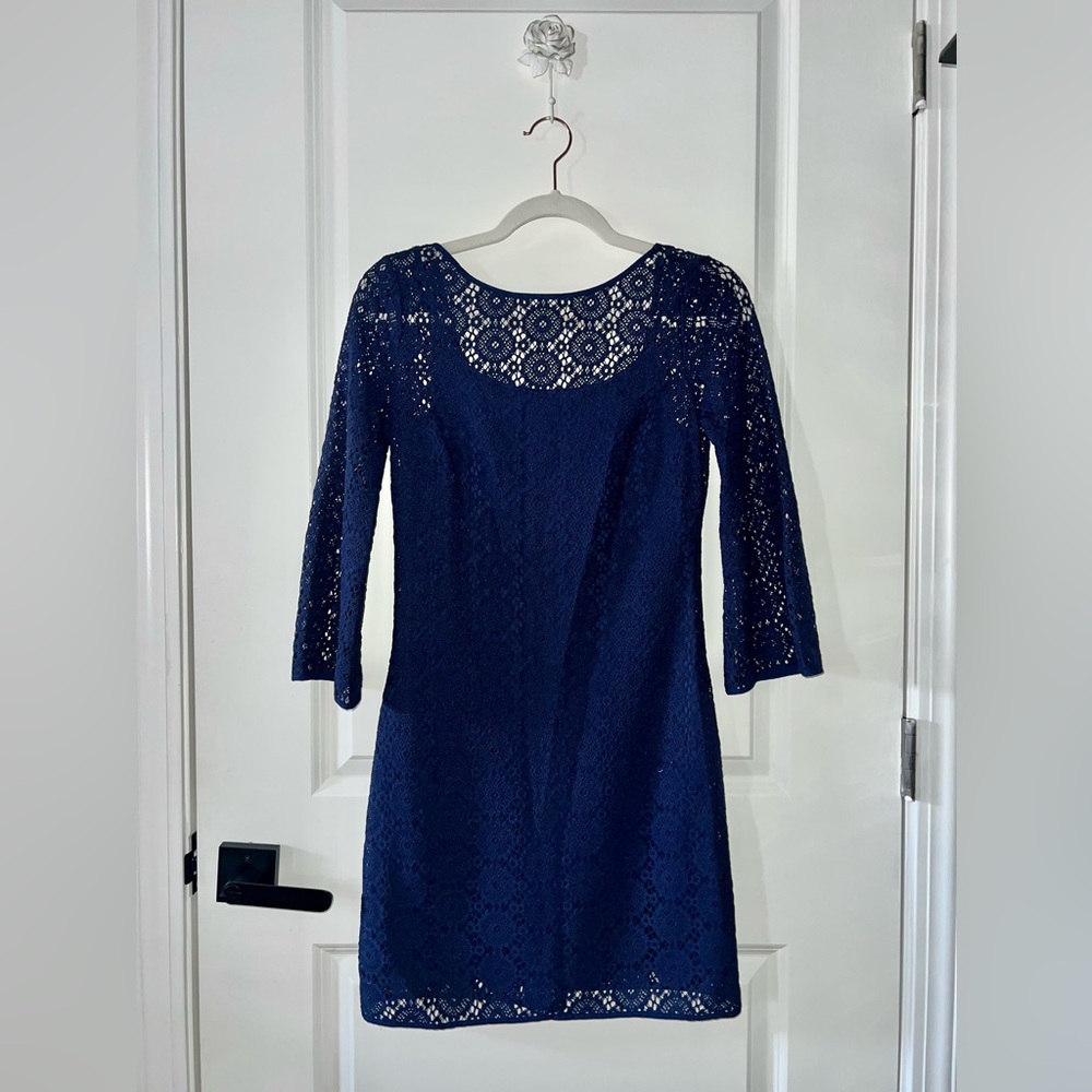 Lilly Pulitzer Navy Blue Lace Crotchet Cocktail Resort Mini Dress - Topanga